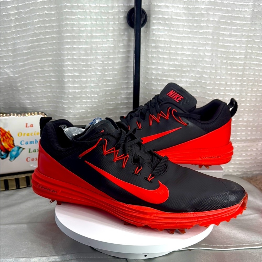 (H3) Nike Lunar Command 2 Men's Golf Shoes, Black/Red, Size 9.5